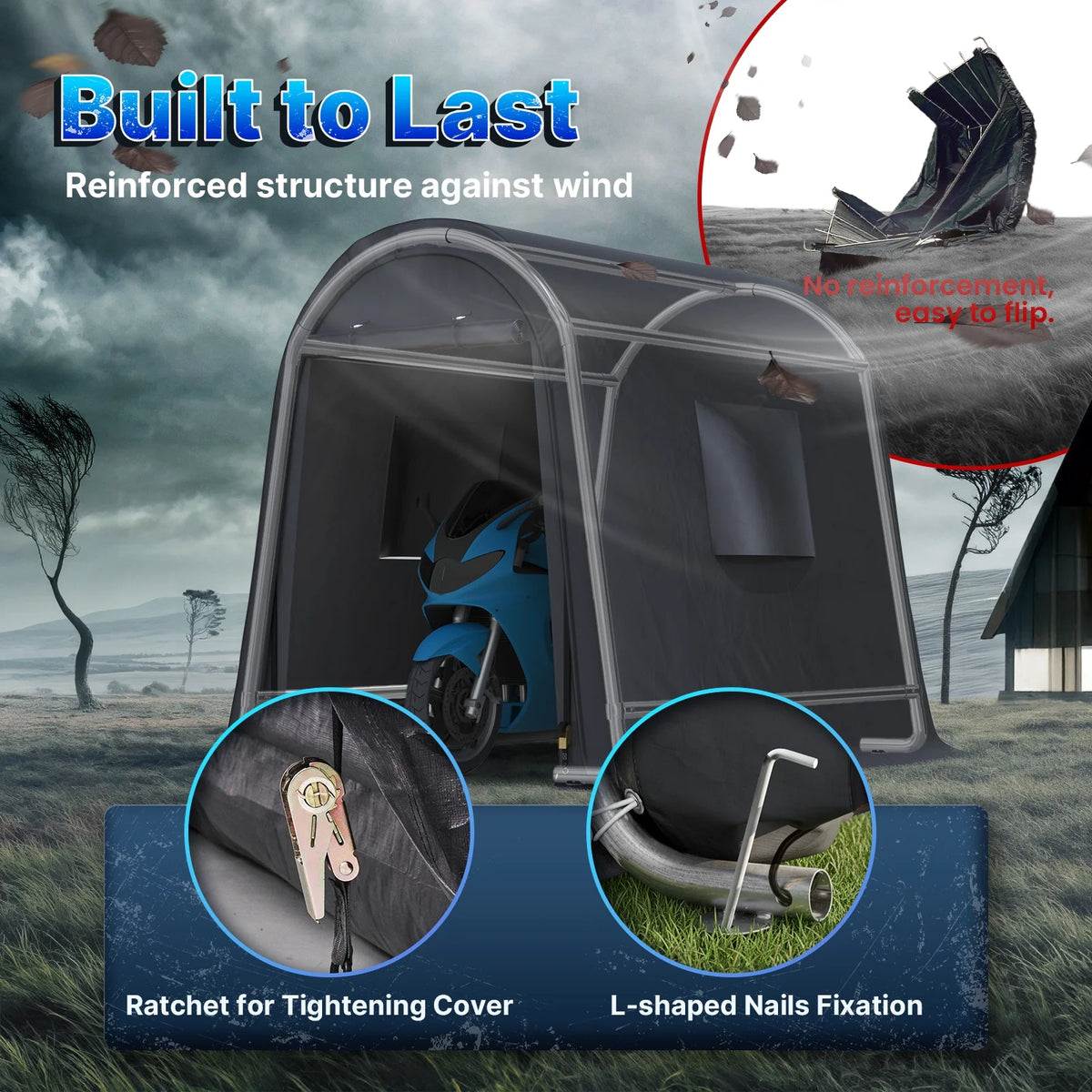 ADVANCE OUTDOOR 10x15 ft Shelter Storage Shed Steel Metal Round Roof Anti-Snow Portable Garage Carport for Motorcycle, Boat, or Garden Tools with 2 Roll up Doors & Vents, Gray