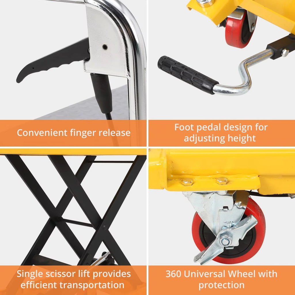 Hydraulic Lift Table Cart, 500lbs Capacity 59" Lifting Height, Single Scissor Lift Table Cart with 4 Wheels and Non-Slip Pad, Manual Elevating Cart for Material Handling Transportation