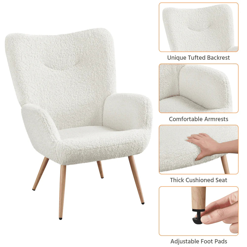 Easyfashion Modern Boucle Fabric Accent Chair, White