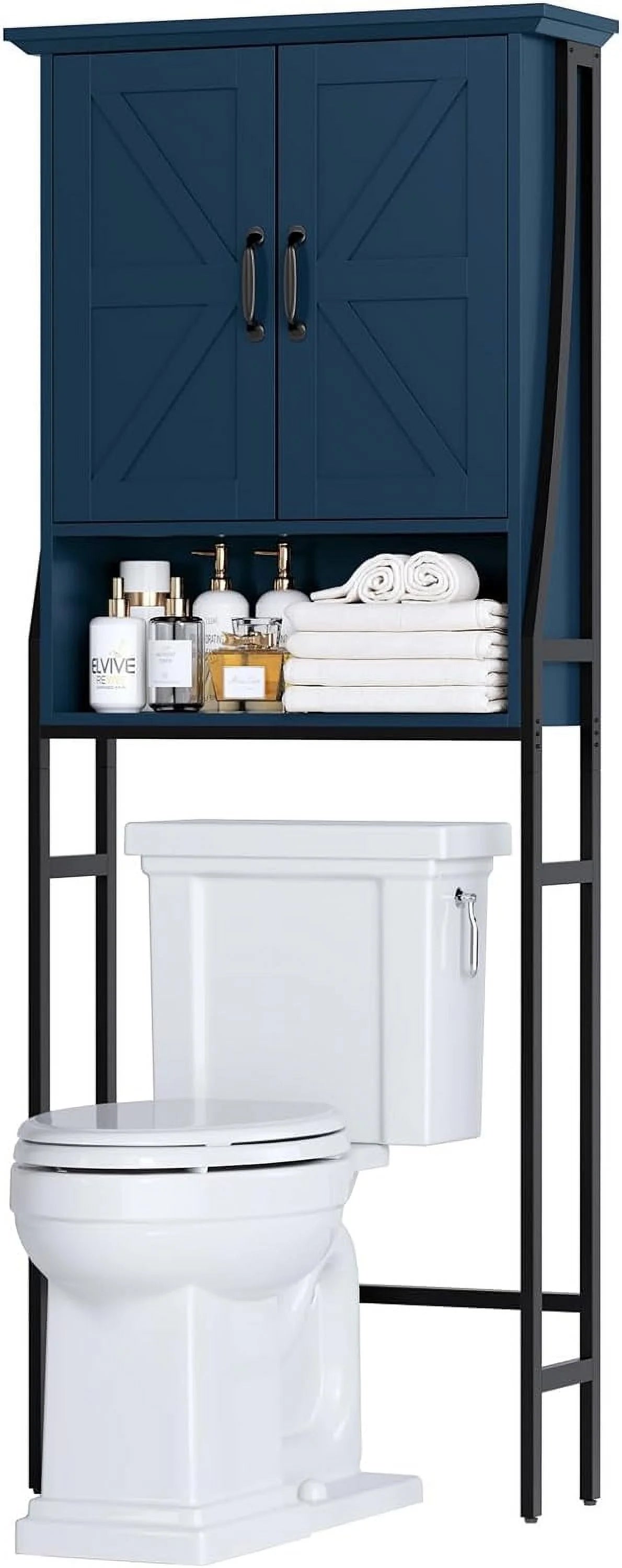 Over The Toilet Storage Cabinet, Over Toilet Bathroom Organizer, Above Toilet Storage Cabinet with Barn Doors Behind Toilet Bathroom Organizer Over-The-Toilet Cabinet (Cream White)