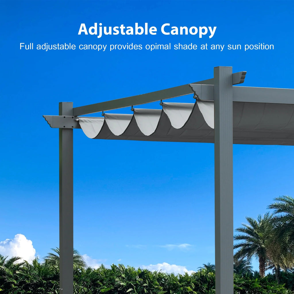Aoodor 10 x 10 ft. Outdoor Pergola with Retractable Canopy and Sunshade Roller Curtains, Aluminum Frame Grape Trellis Pergola for Patio Backyard and Deck - Gray