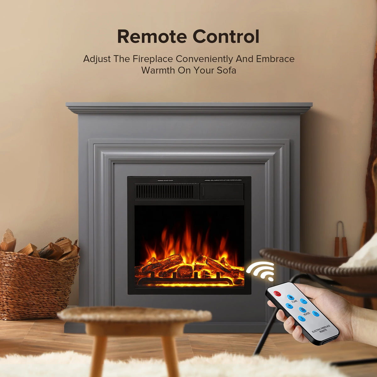 Electactic Electric Fireplace, Free Standing Fireplace, with Remote Control, Adjustable LED Flame, 750W/1500W -��White��