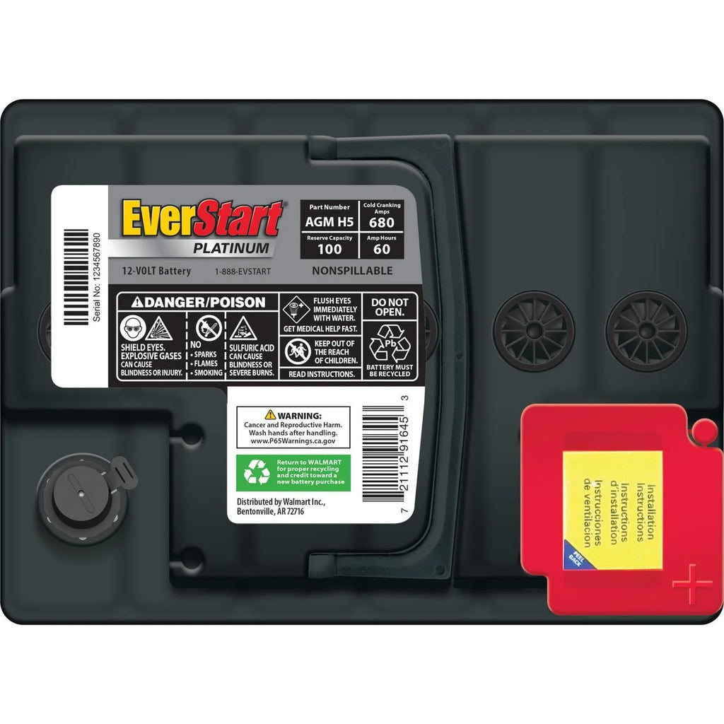 EverStart Platinum AGM Automotive Battery, Group Size H5 / LN2 / 47 12 Volt, 680 CCA 105RC