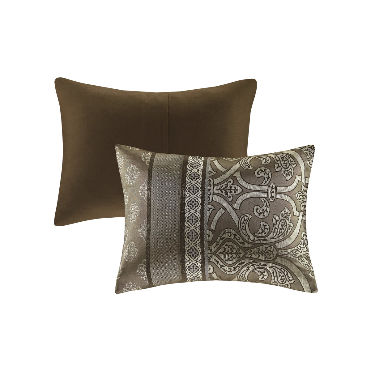 Home Essence Dennie 16 Piece Jacquard Complete Bedding Set With 2 Sheet Sets, King, Brown