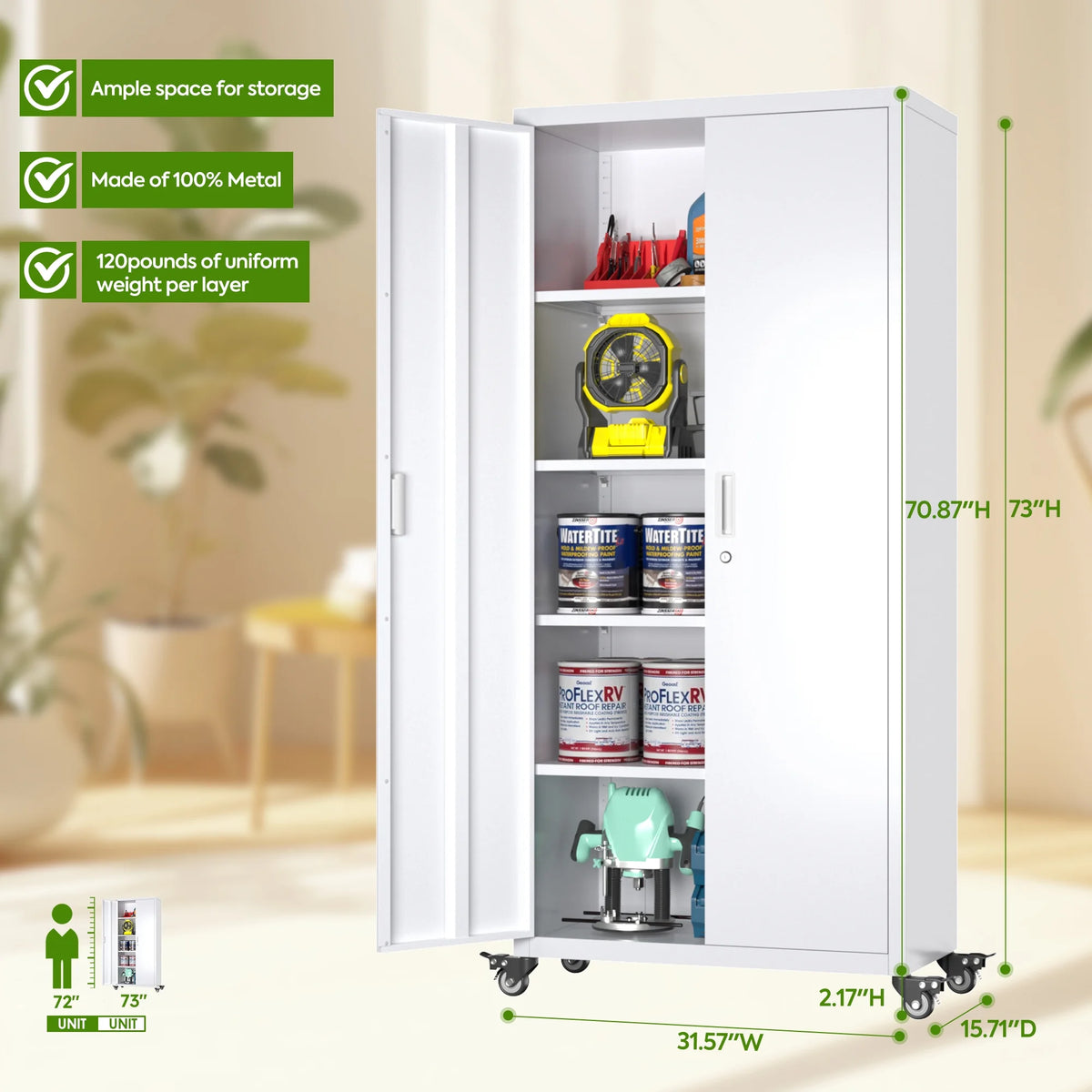 SUPEER 71" Metal Storage Cabinets with Wheels and Pegboards, Industrial Cabinet with 2 Drawers and 2 Adjustable Shelves,, Assembly Required