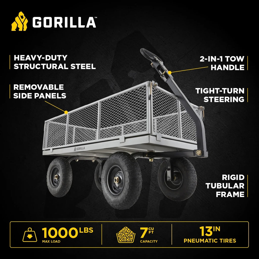 Gorilla Carts 1000-lb. Capacity Steel Utility Cart, Model #GOR1001-Com, 13-inch Pneumatic Tires