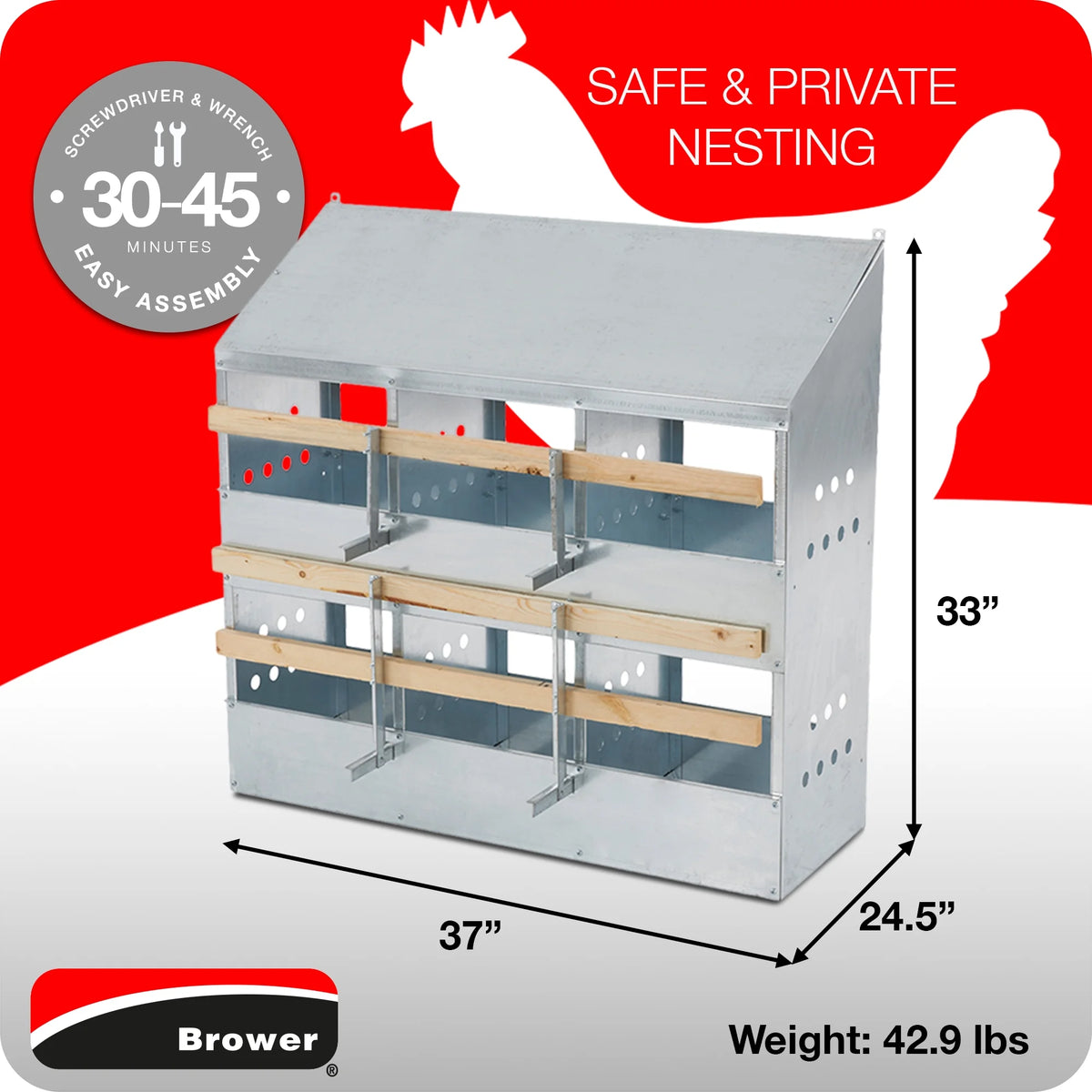 Brower Galvanized Steel 6 Hole 30 Bird Poultry Nest Chicken Brooding Box