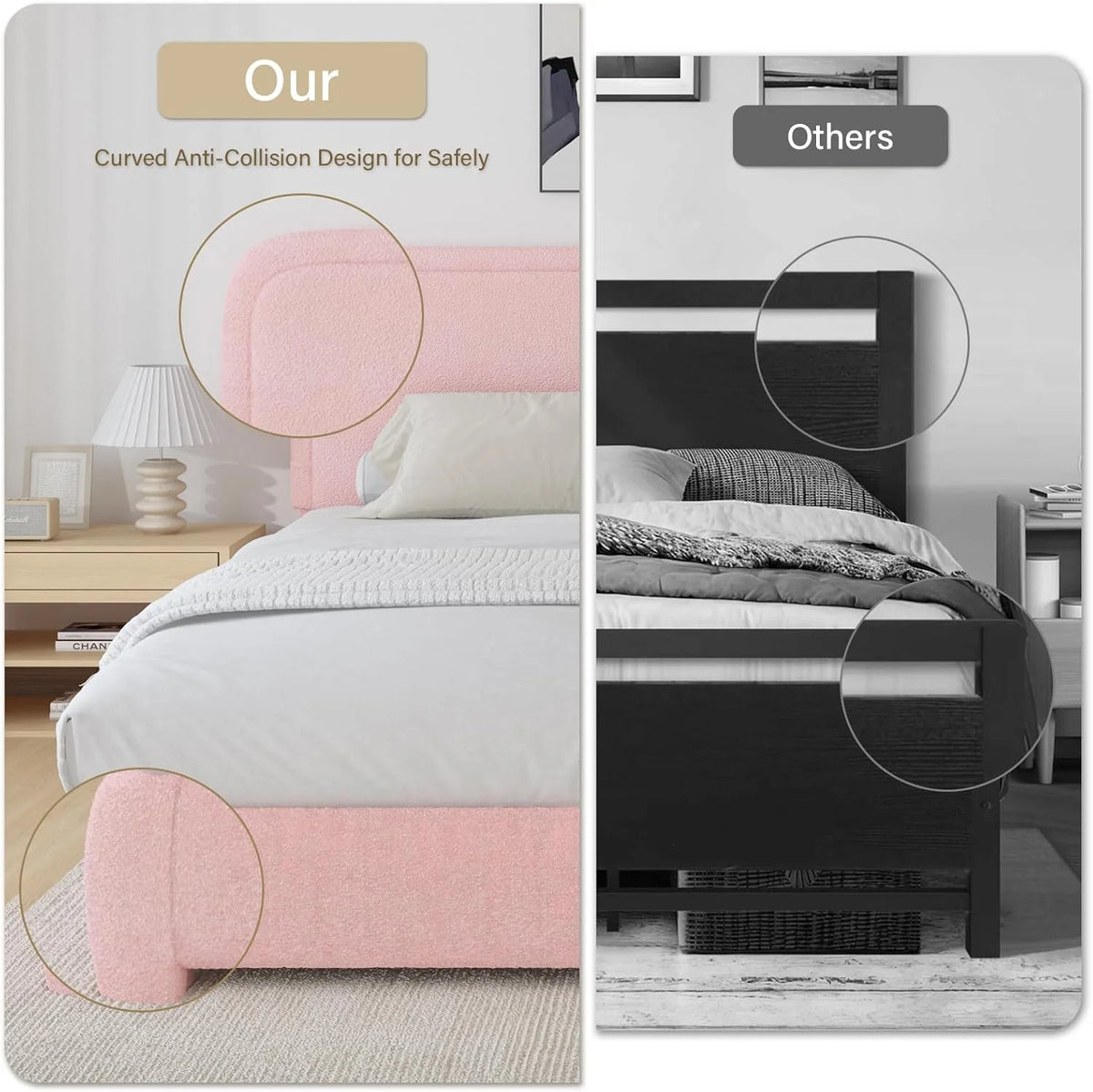 4 EVER WINNER Twin Size Bed Frame, Modern Bed Frame with Headboard, Boucle Fabric Upholstered Bed Frame, Soft Curved Headboard, Cream