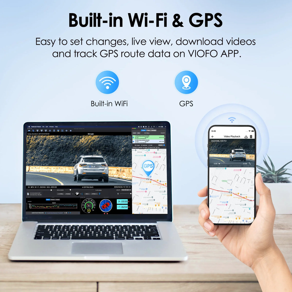 VIOFO A129 Plus Duo Dash Cam 2K 1440P 60FPS + 1080P 30FPS Wi-Fi GPS - NEW