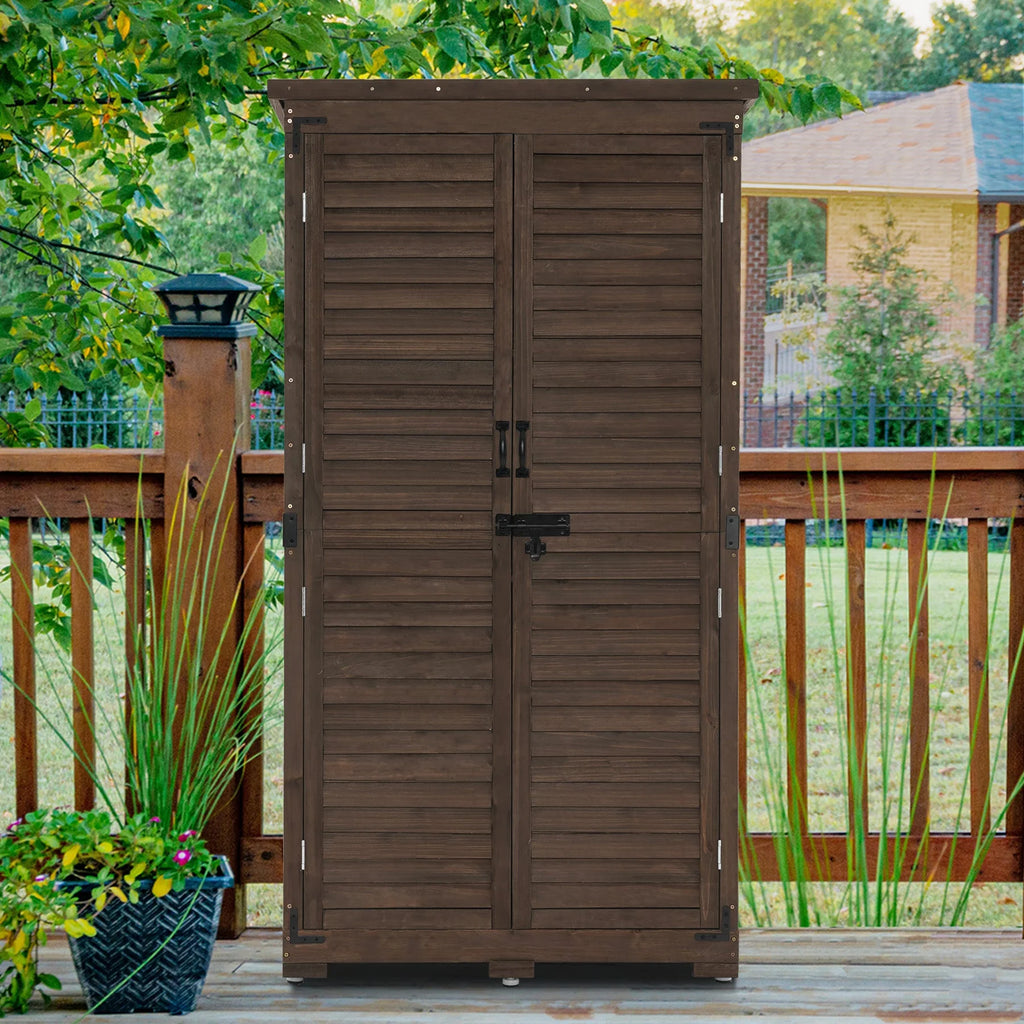 MCombo Tall Garden 1.52 x 2.85 ft. Wood Storage Shed, Brown