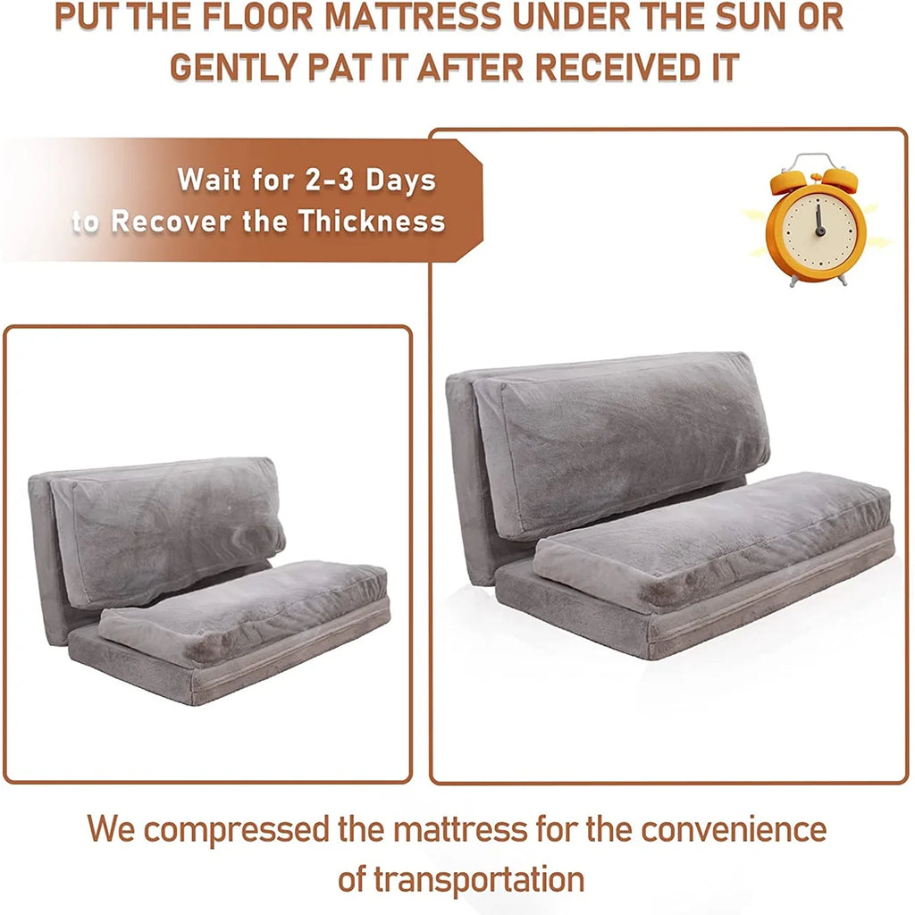 Folding Sofa Bed,Extra Thick and Long Fluffy 4 Position Convertible Flip Lounge Chair,Foam Filling Folding Matress Sofa Bean Bag with Washable Cover,Grey,39x95 Inch