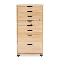 Linon Callie Eight Drawer Rolling Storage Cart in Natural Stained Wood