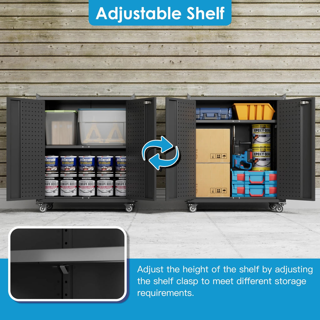 Aobabo Metal Storage Cabinet with Lock,Garage Storage Cabinet with Wheels,72In Steel Storage Cabinet for Garage Home Storage, Black Required-Assembly