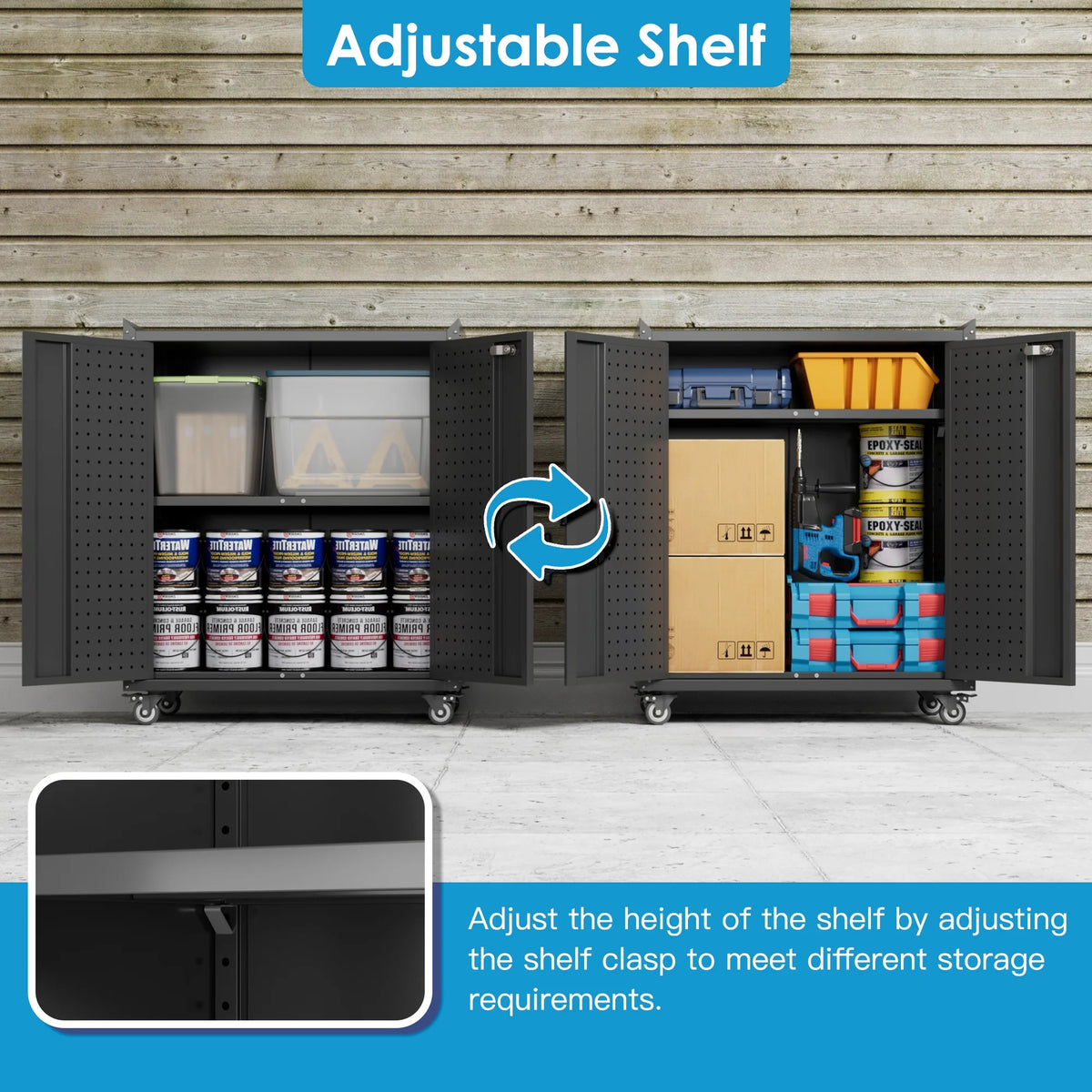Aobabo Metal Storage Cabinet with Lock,Garage Storage Cabinet with Wheels,72In Steel Storage Cabinet for Garage Home Storage, Black Required-Assembly
