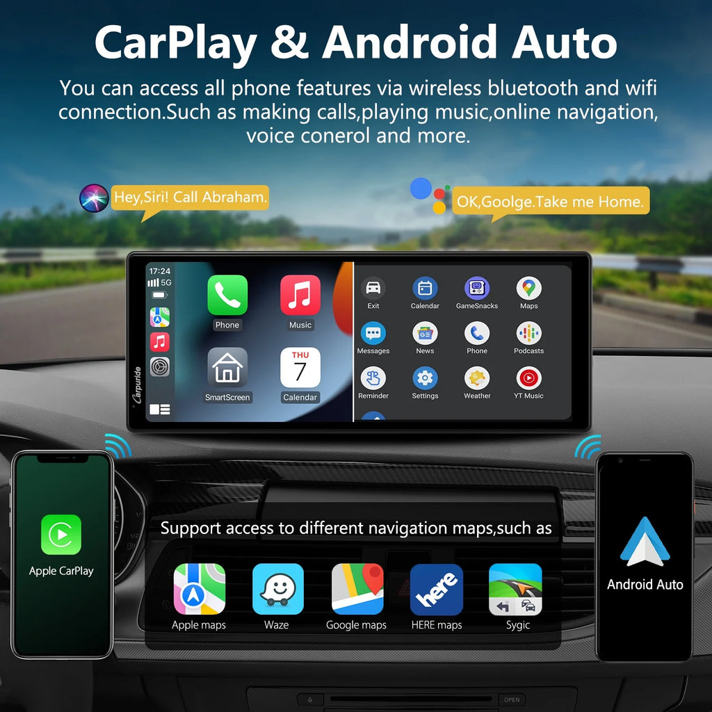 Carpuride Wireless Carplay Android Auto with 4K Front Dash Cam  1080P Rear Cam,10.26" HD IPS Touch