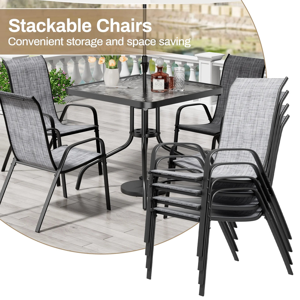 Pirecart 5-Piece Outdoor Patio Dining Table Set with 4 Stackable Textilene Chairs for for Patio, Lawn, Garden, Gray
