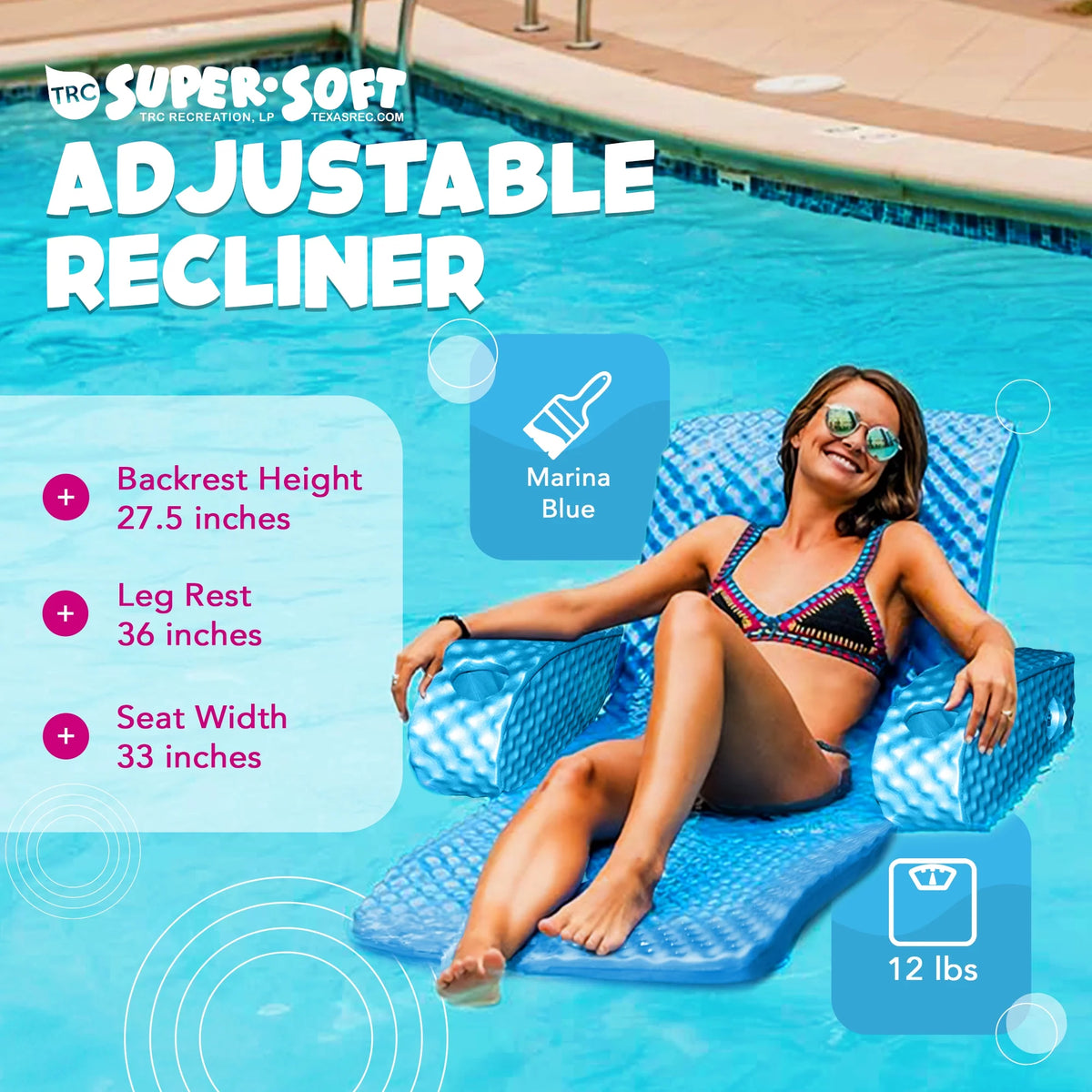 TRC Recreation Super Soft Adjustable Pool Recliner Float, Marina Blue
