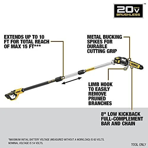 DEWALT 20V MAX XR Brushless Cordless Pole Saw Tool Only-Battery & Charger not included DCPS620B