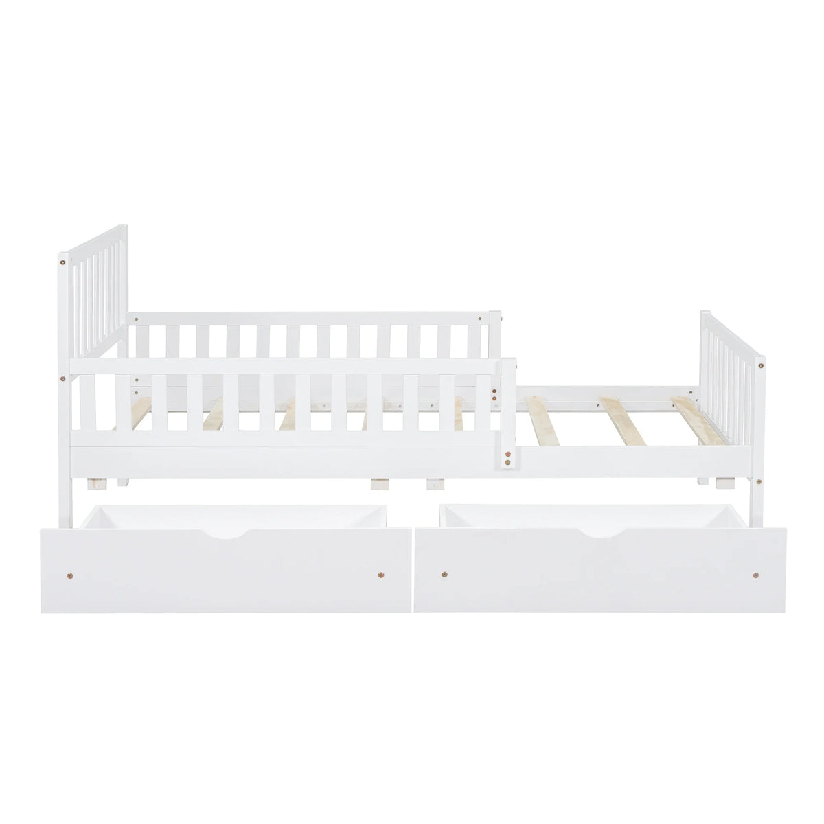 Bellemave Twin Bed with Storage Drawers and Fence Rails, Wood Platform Beds Frame with Headboard, Twin Size Storage Bed for Kids Boys Girls Teens��White)