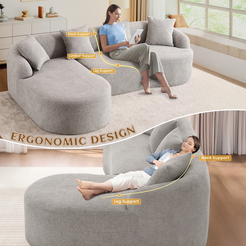 Timbernest 99" Modular Sectional Sofa with Pillows, Chenille L Shaped 3-Seater Couch with Deep Seat, White