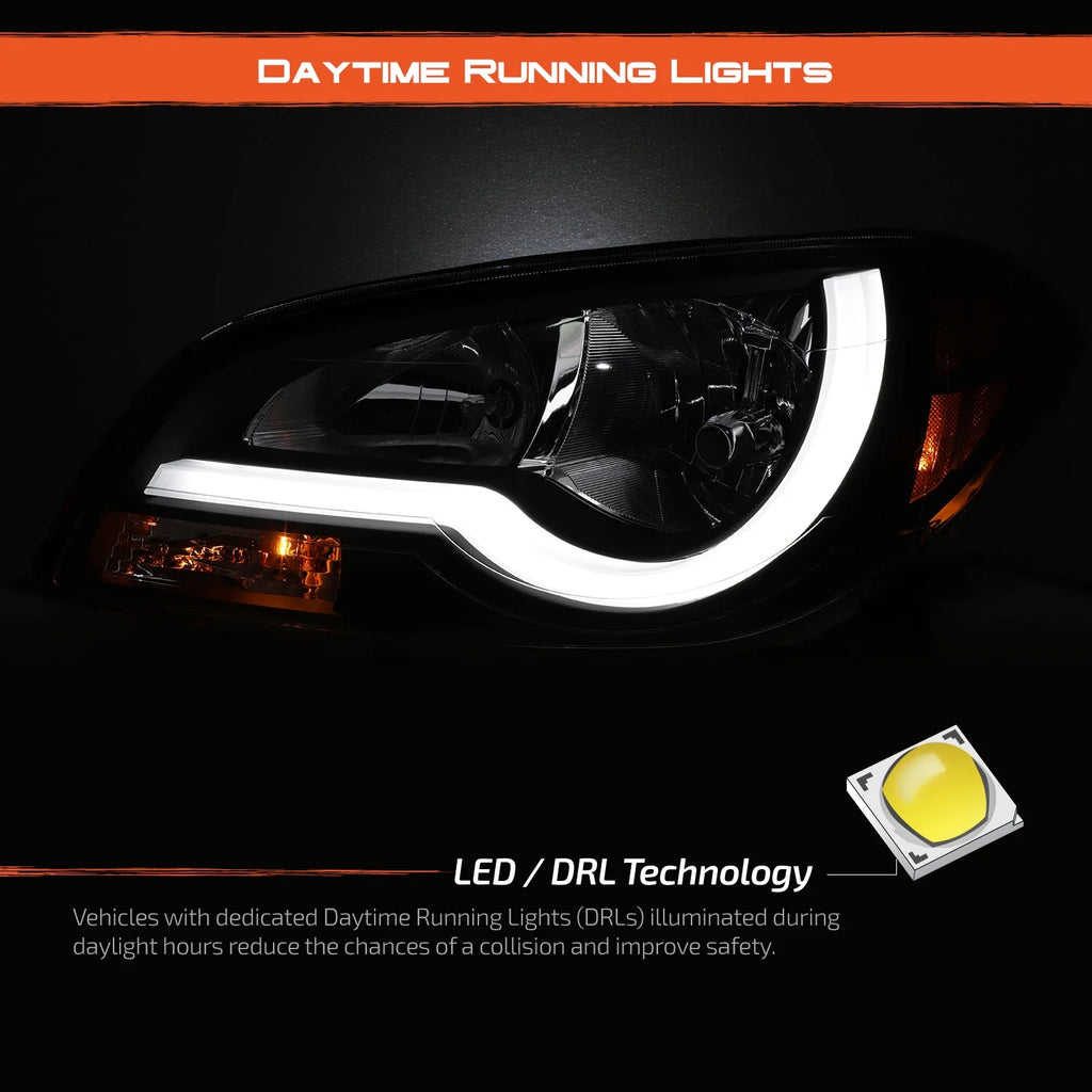 AKKON - Fits 2008-2012 Chevy Malibu LED Light Tube Headlights Head Lamps- Black Housing Assembly