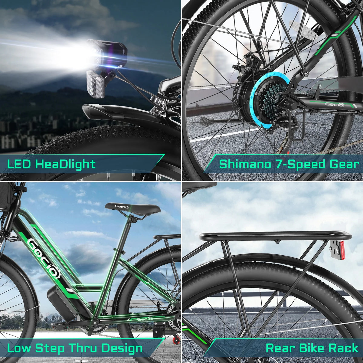 Gocio 26" Electric Bike for Adults, 500W Electric Cruiser Bike, 48V/7.8Ah Removable Battery, 7 Speed, City Commuting E-bike, UL2849