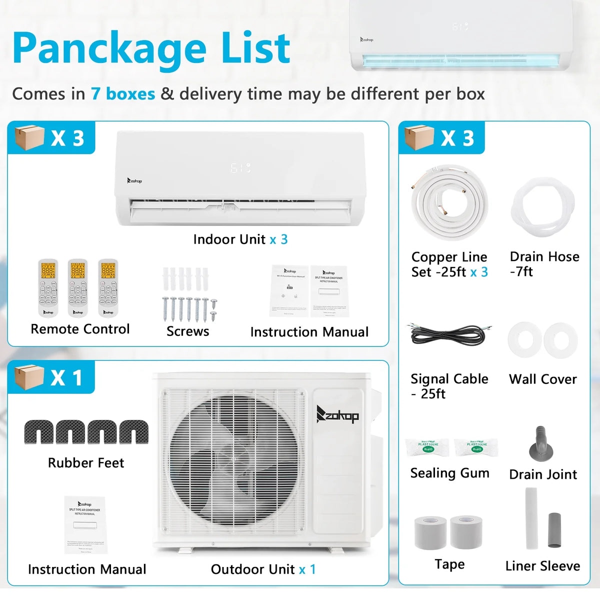 Ktaxon 2 Zone 9000 + 9000 BTU WIFI Mini Split AC/Heating System, 19 SEER2 Dual Zone 18000 BTU Ductless Split Air Conditioner with Pre-Charged Condenser, Heat Pump & 25Ft Installation Kit, 208-230V