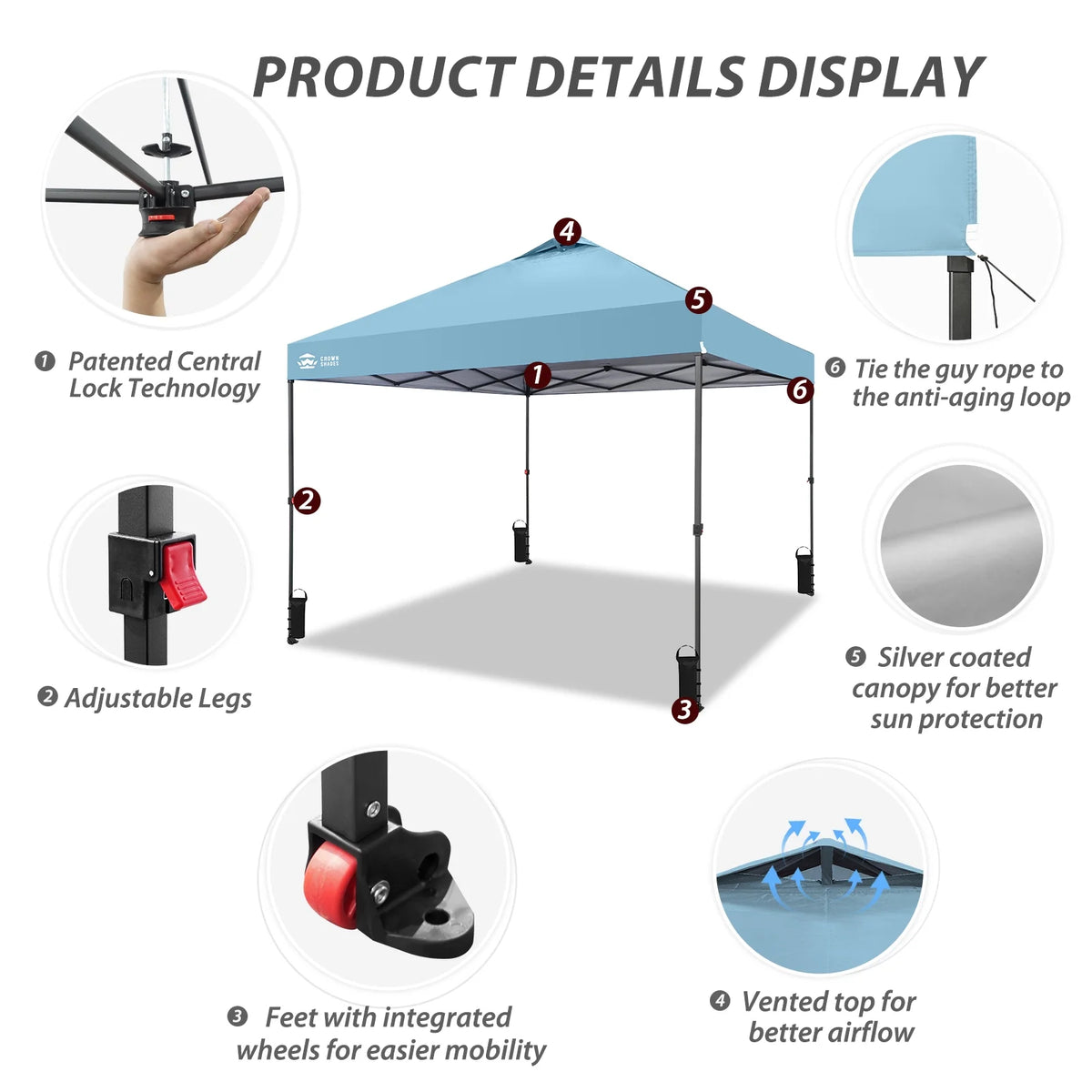 CROWN SHADES 8x8 Pop Up Canopy with One Push Setup Easy Outdoor Sun Shade for Events Parties Camping Forest Green