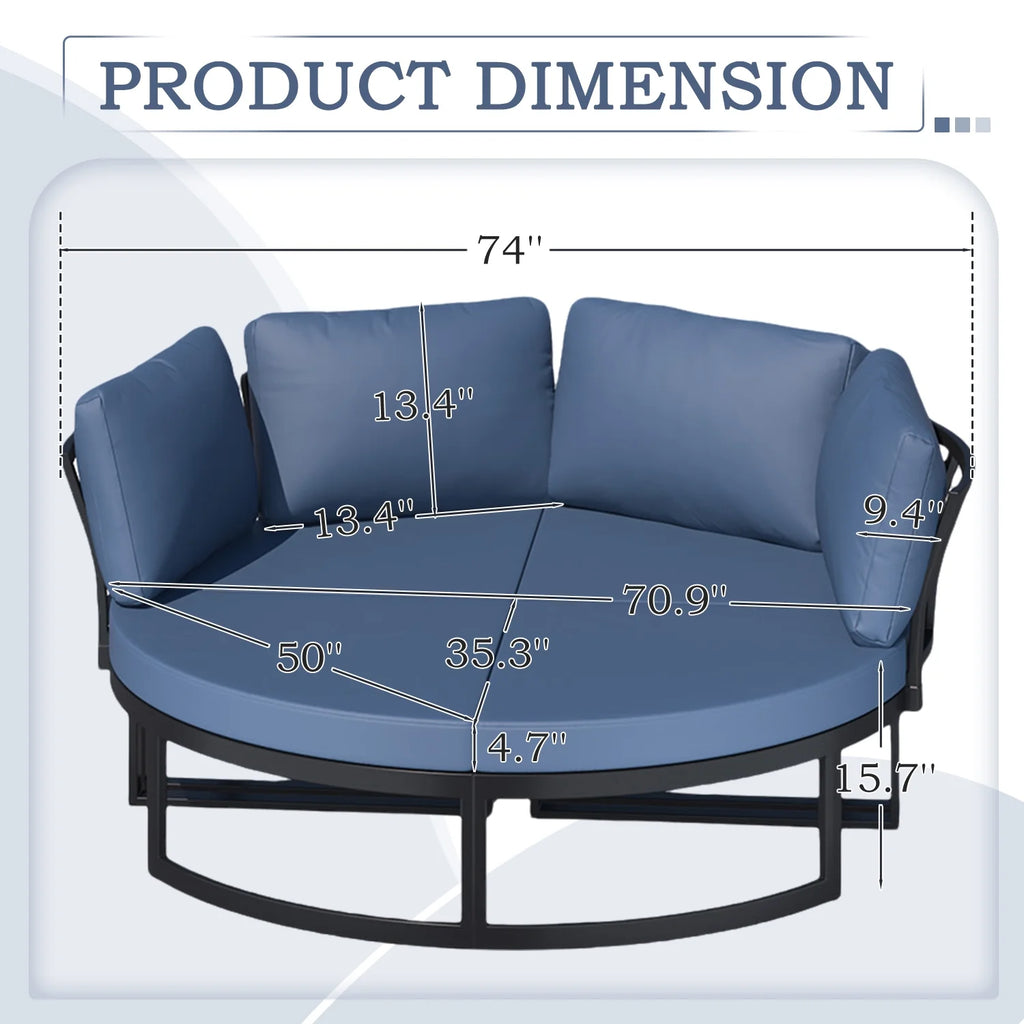 AECOJOY Metal Patio Furniture Set 73" Outdoor Conversation Set Patio Sectional Sofa Couch with Removable Cushions in Beige