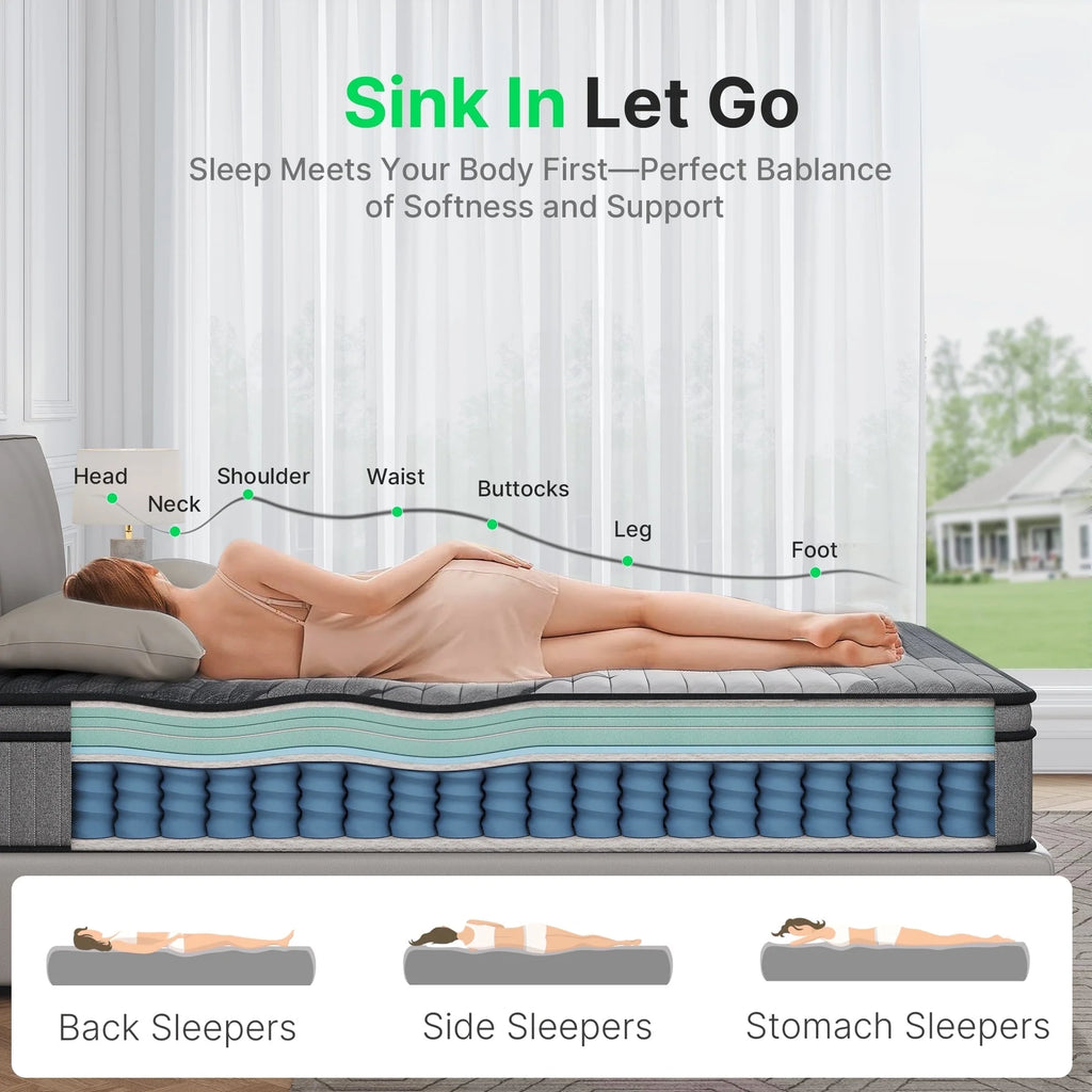 BEHOST Twin Mattress 10 inch, CertiPUR-US Certified Eco-Friendly Twin Memory Foam Mattress, Motion-Free Pocket Springs Hybrid Mattress Twin Size