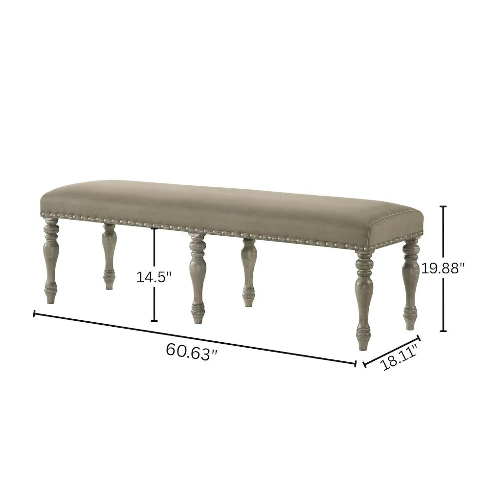 Birmingham Nailhead 6-Piece Table with Nail Head Bench Dining Set, Driftwood