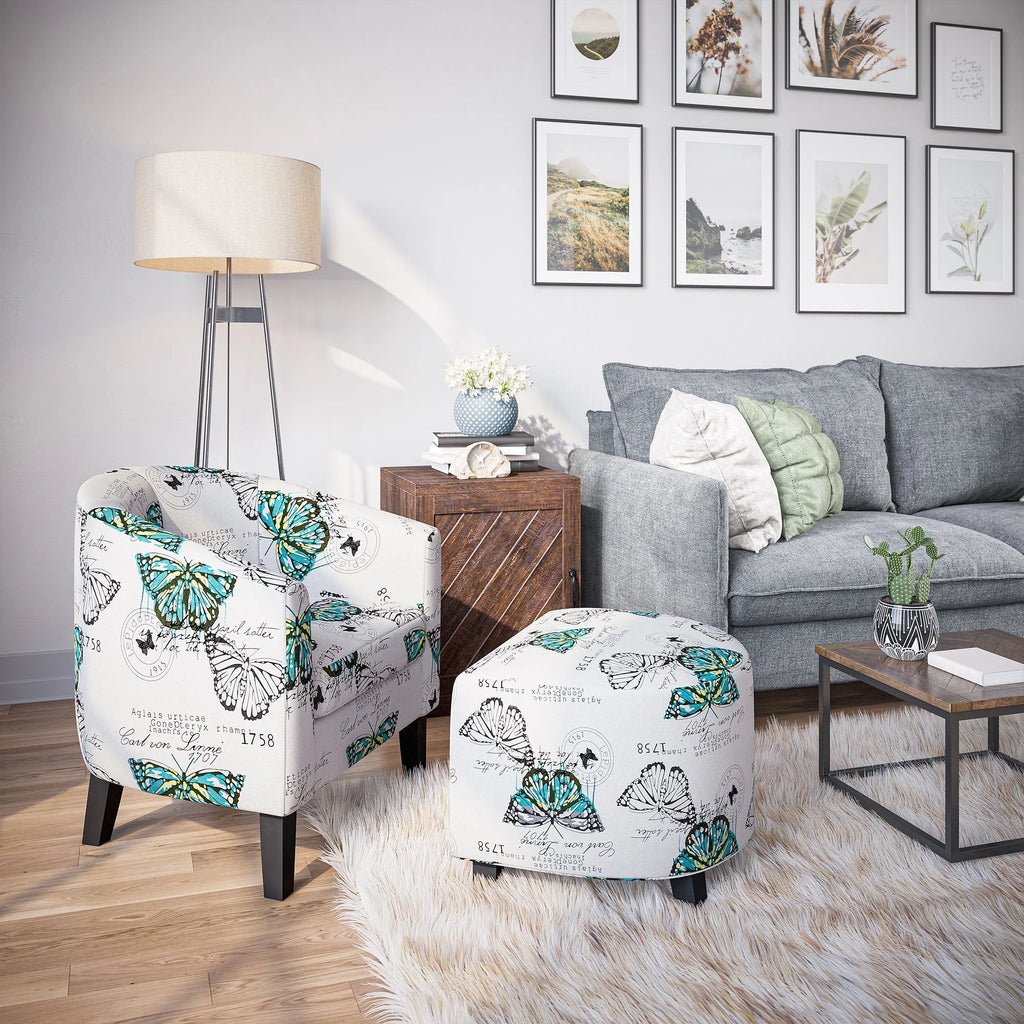 BELLEZE Accent Club Chair with Ottoman - Lydia (Butterfly White)