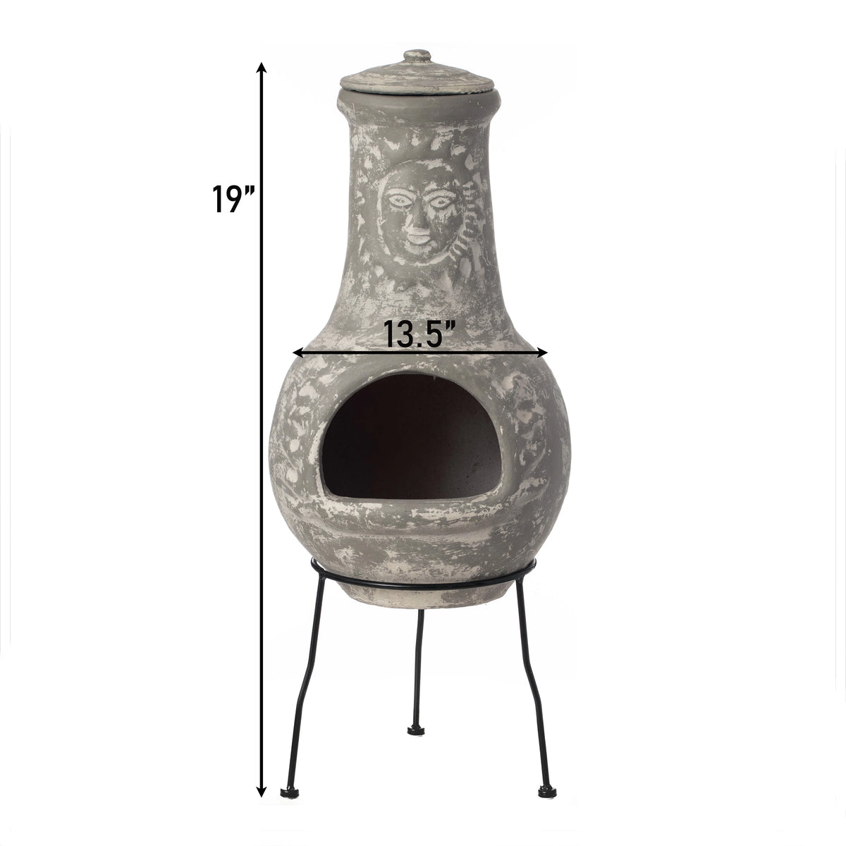 Vintiquewise QI004631.TC Outdoor Clay Chiminea Fireplace Sun Design Wood Burning Fire Pit with Sturdy Metal Stand, Barbecue, Cocktail Party, Cozy Nights Fire Pit, Terra Cotta