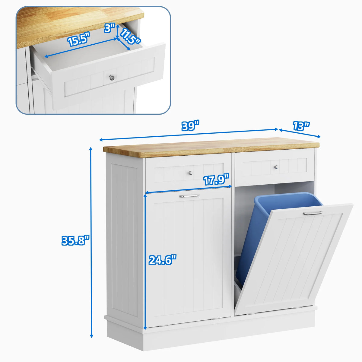 GETYES Double Tilt Out Trash Cabinet, Wooden Recycling Cabinet, 35.83 x 12.99 x 39.37 inches, White