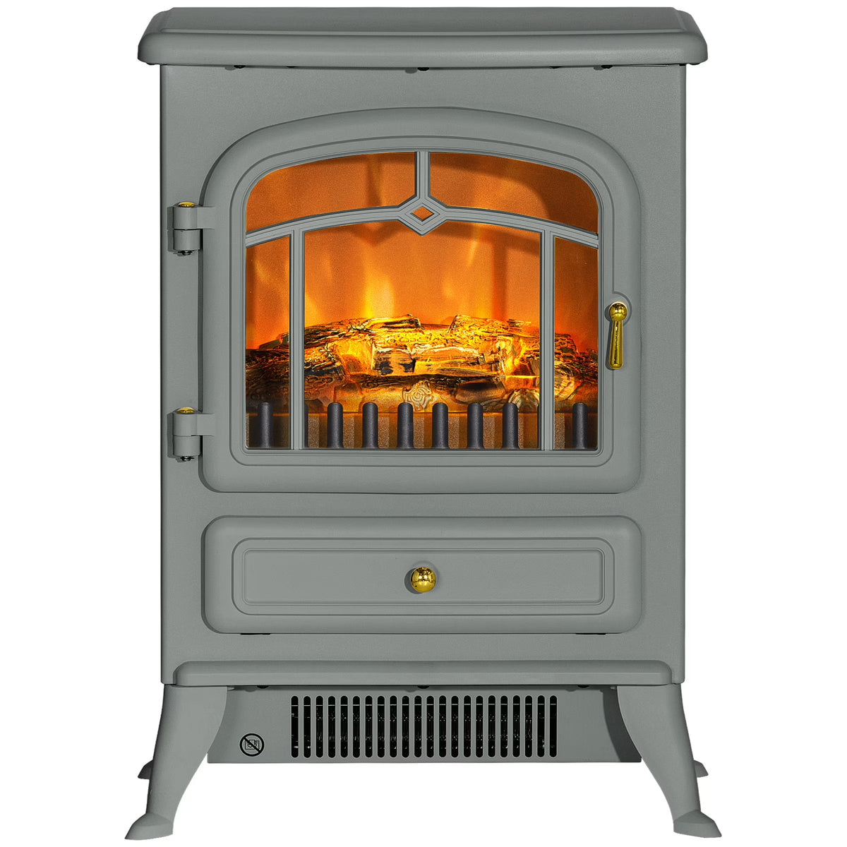 HOMCOM Electric Fireplace Heater with Realistic LED Flames Beige