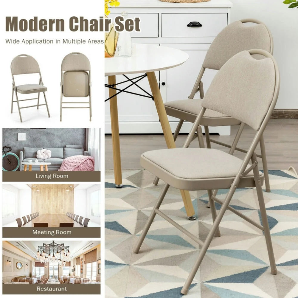 GVN 6 Pack Folding Chairs Portable Padded Office Kitchen Dining Chairs-Beige, Dining Room Chairs, Lounge Chair for Kitchen, Dining, Bedroom, Living