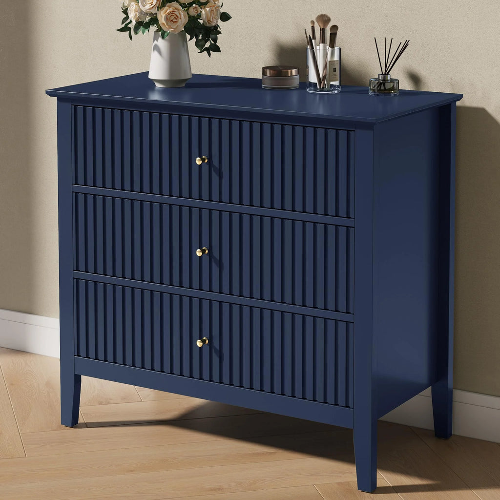 Heynemo Beige 6 Drawer Dresser, Fluted Modern Wood Chest