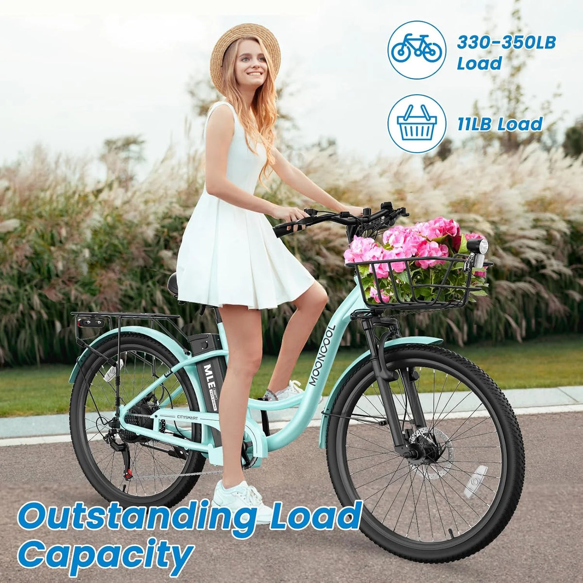 MOONCOOL Electric Bicycle for Adults 350W , 7-Speed Ebike with 36V 10.4Ah Removable Battery�� 40 Miles Range , 20 mph Electric Commuter Bike for Women Men, Certified to UL 2849 by SGS