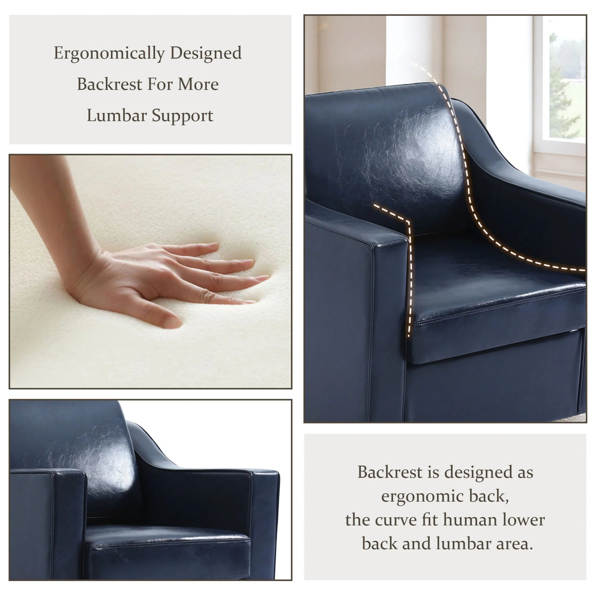 Swivel Accent Chair for Living Room, Modern Upholstered Barrel Arm Chair with Plump Back Pillow, Comfy Club Sofa Reading Chair for Adults (Chenille Navy, Set of 1)