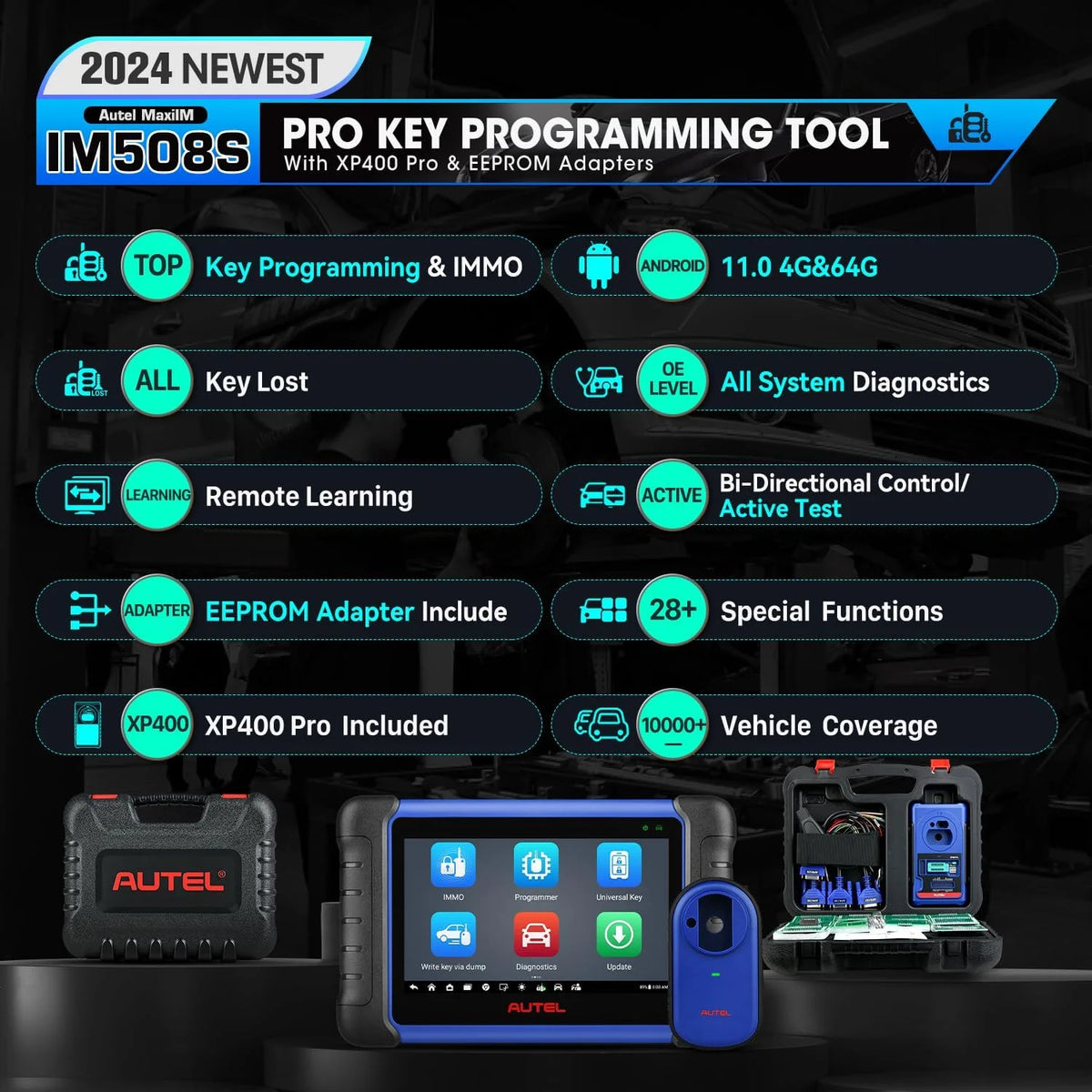 Autel MaxiIM IM508S PRO w/ XP400 PRO as IM608 PRO II, Gift SmartWacth, 2025 Advanced IMMO Key Fob Programming Tool OE-Level Bi-directional Control, All System Diagnostics