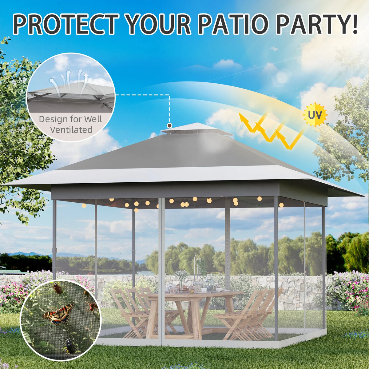 Bezseller 11x11 Pop up Gazebo, Outdoor Waterproof Canopy Tent with Mosquito Netting for Outdoors, Khaki