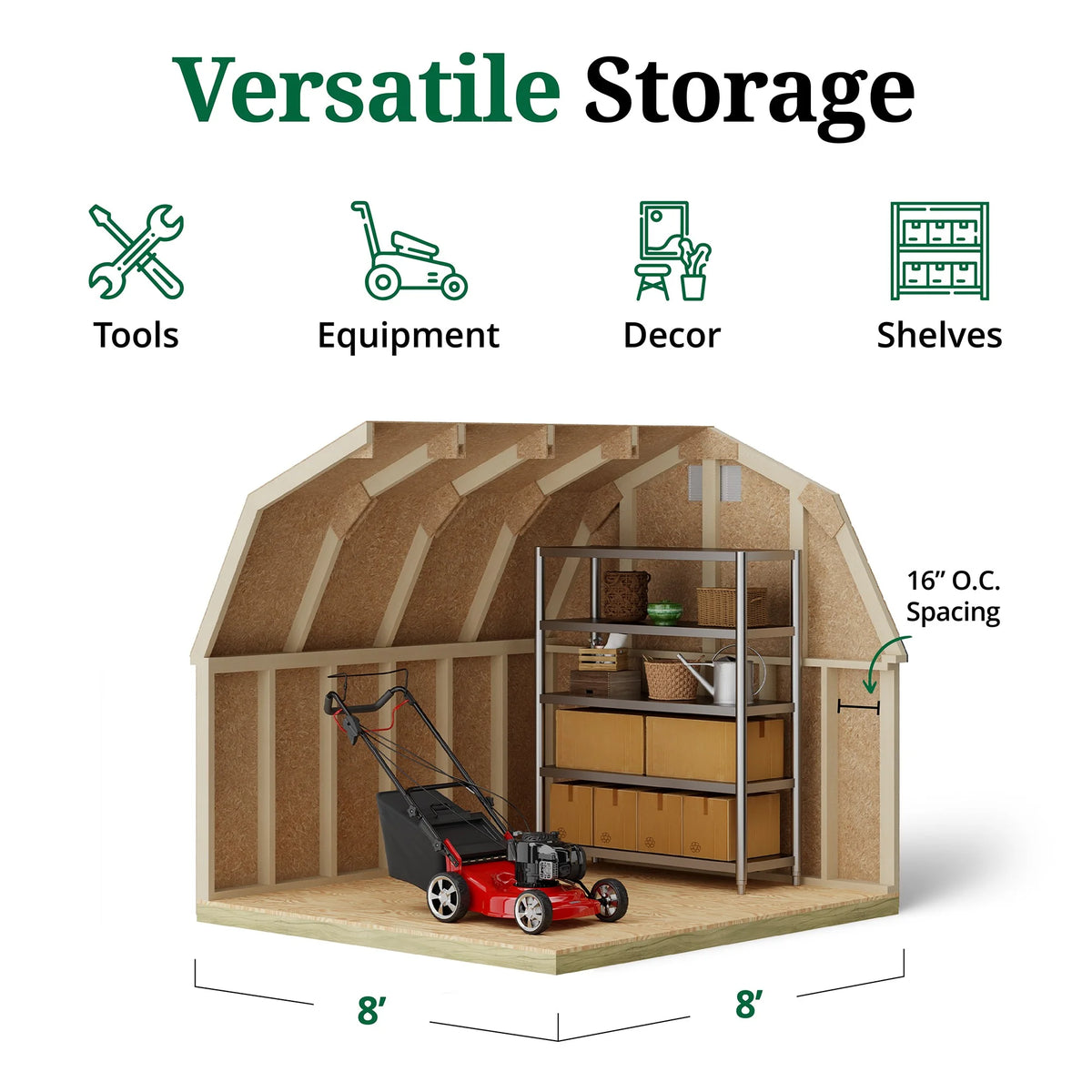 Little Cottage Co. 8x8 Classic Gambrel Barn with 4 ft. Sidewalls, Outdoor Wood Storage Shed Do-It-Yourself Precut Kit