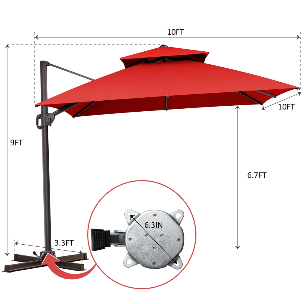 Pellebant 10 ft. x 10 ft. Square Double Top Patio Cantilever Umbrella, Navy Blue
