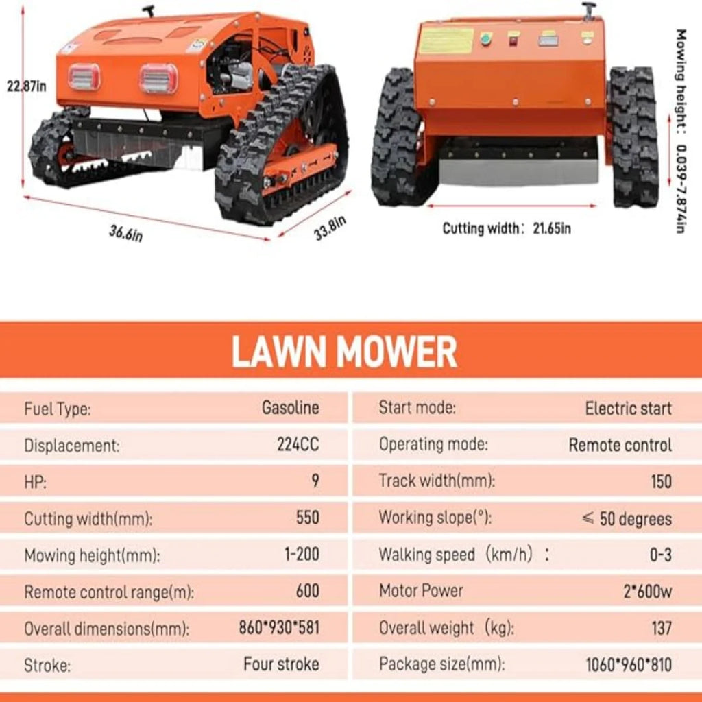 MachPro 300 lbs 9 HP Orange Remote Control Lawn, Mower Manganese Steel Blade, Adjustable Cutting Height, Speed, All Terrain Cordless Grass Cutter