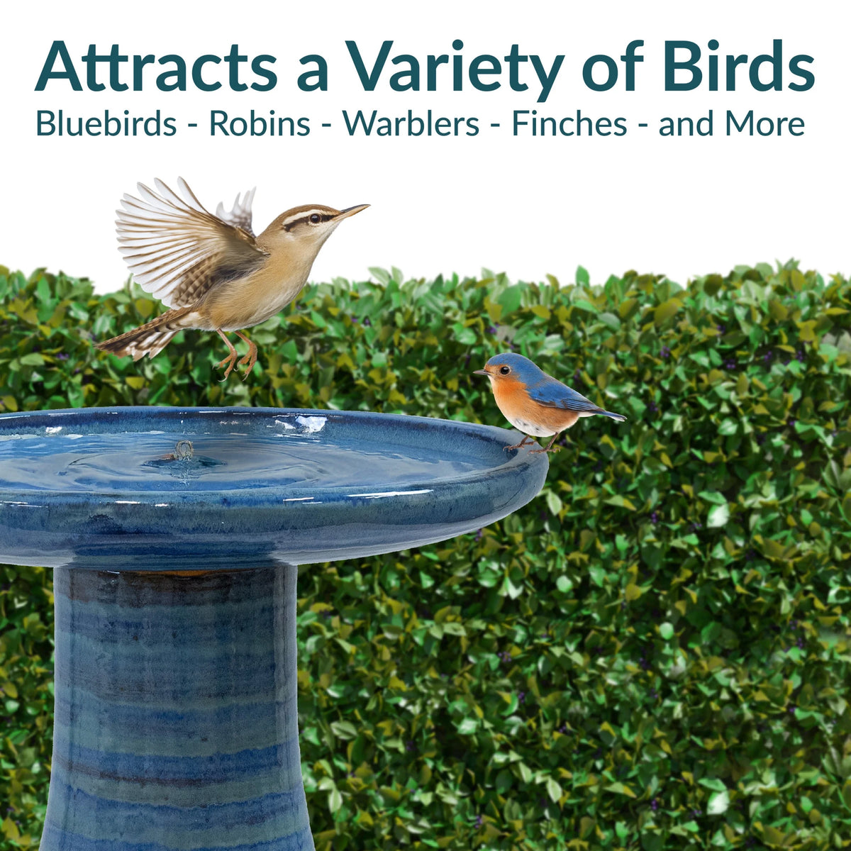Sunnydaze Freestanding Ceramic Outdoor Bird Bath, Glazed, UV-Resistant Galaxy Blue Finish