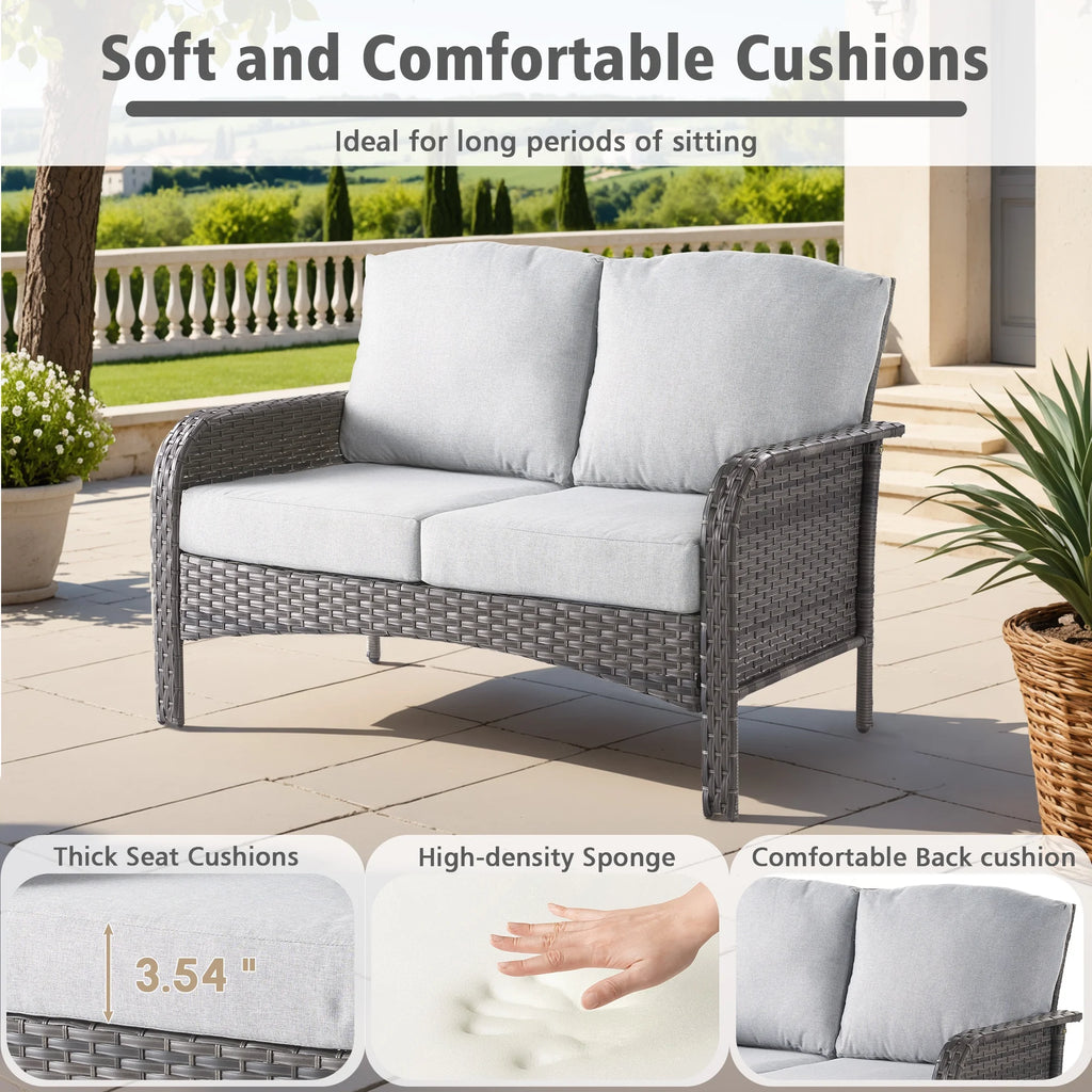 Ovios 5 Pieces Outdoor Patio Furniture Set High Back All Weather Wicker Conversation Set with Swivel Chairs & Coffee Table, Dark Gray