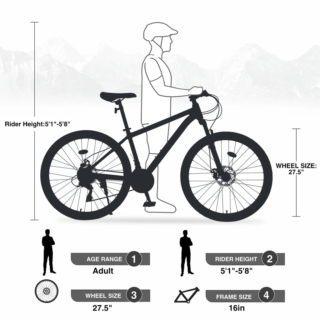 27.5" MTB Mountain Bike for Men - 21-Speed Aluminum Alloy Frame, Front Suspension, Double Disc Brakes | Adult All-Terrain Bicycle