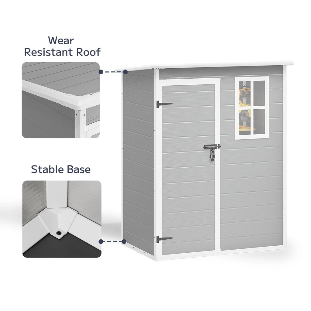 5x3ft��16.6 sq. ft.�� Outdoor Storage Shed, Asofer Resin Storage Shed, Plastic Garden Shed for Garden, Gray