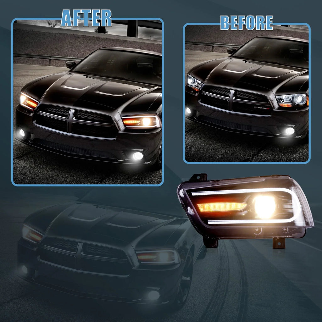 VLAND for Dodge Charger 2011 2012 2013 2014 Dual Beam Projector Headlights Replacement Assembly