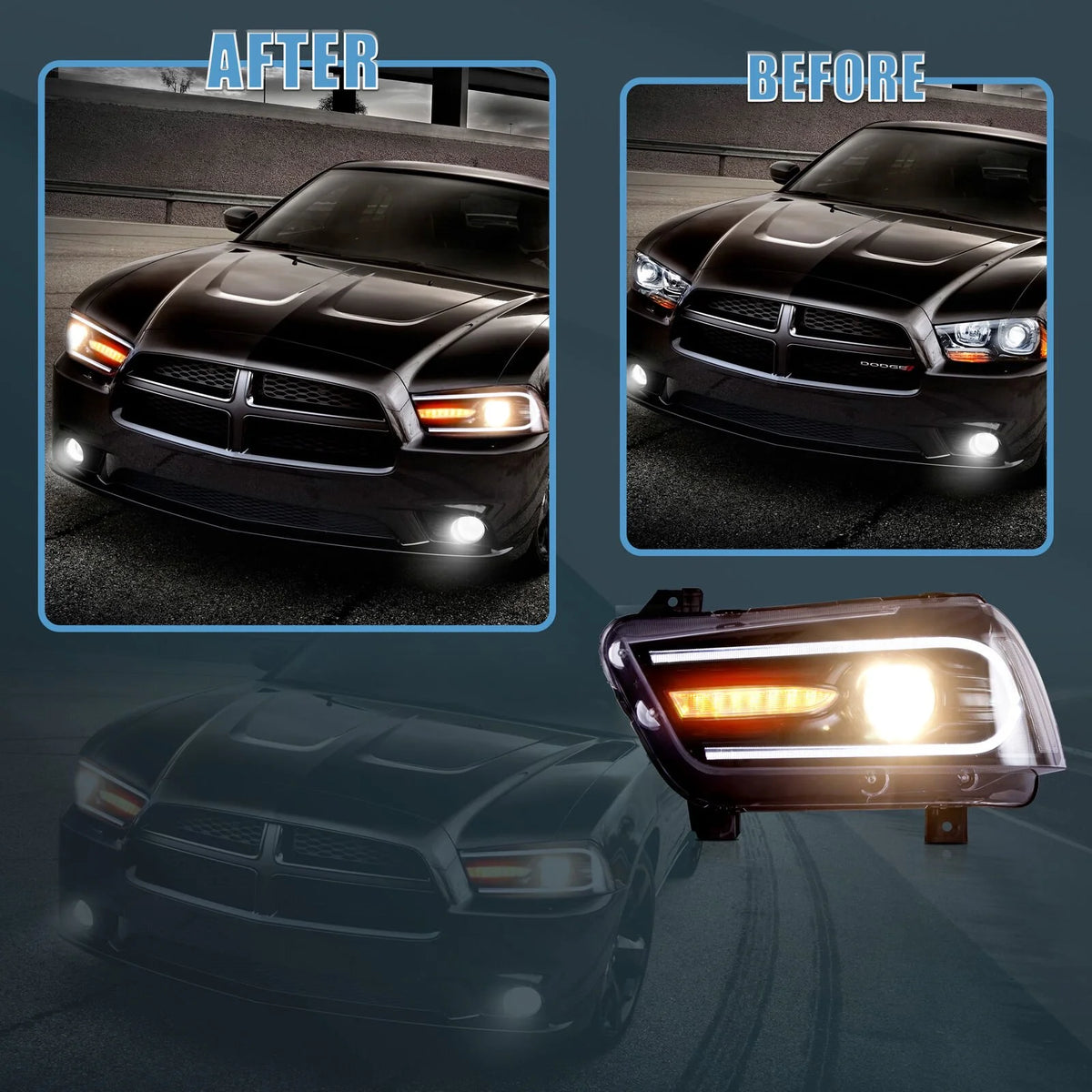 VLAND for Dodge Charger 2011 2012 2013 2014 Dual Beam Projector Headlights Replacement Assembly